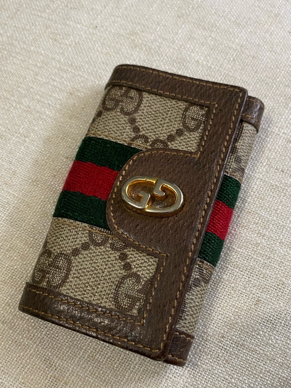 Gucci Key Holder Case Mini Wallet Vintage GG Web Stripe Authentic Unisex